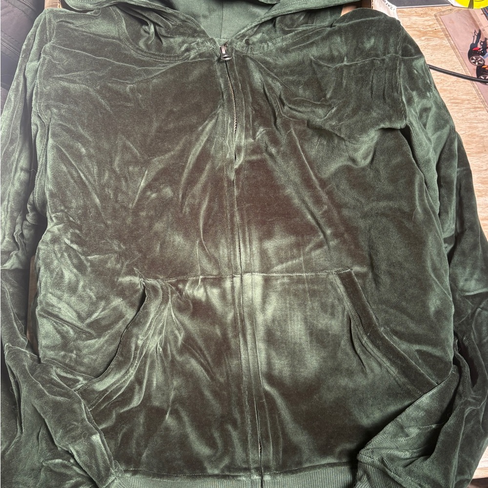 Pact Green Velour Zip Up Hoodie Organic Cotton Women’s medium NWT